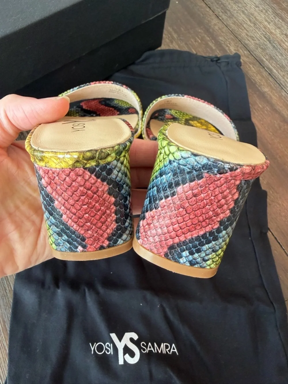 Yosi Samra Rainbow Snakeprint Leather Sandals with Block Heel Women’s Size 6